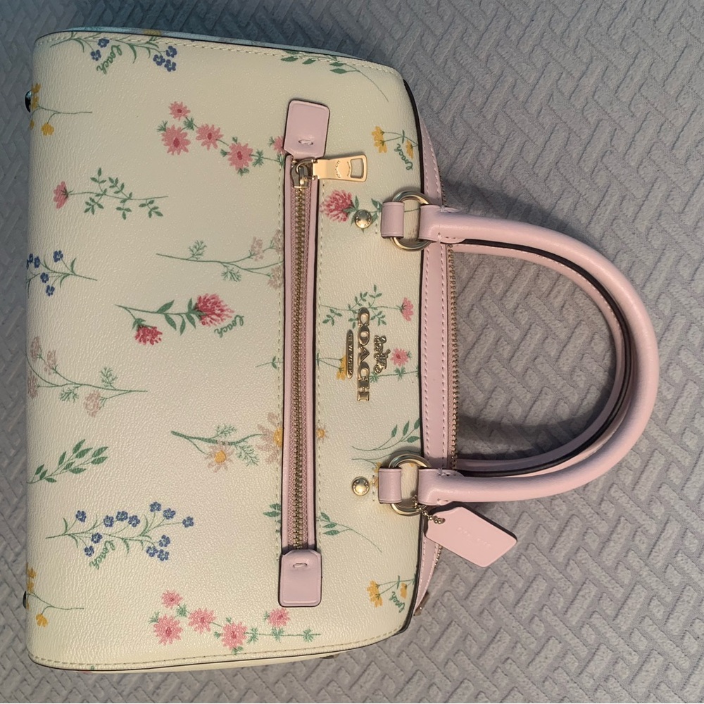 Coach Cream and Pink Floral Satchel